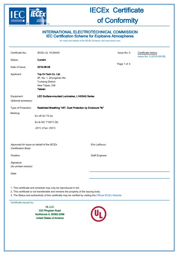 Explosion proof light L1403AS IECEx certified.